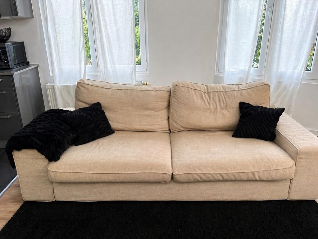 Beige zetel voor 2p, Ophalen, Gebruikt, 100 tot 125 cm, Tweepersoons