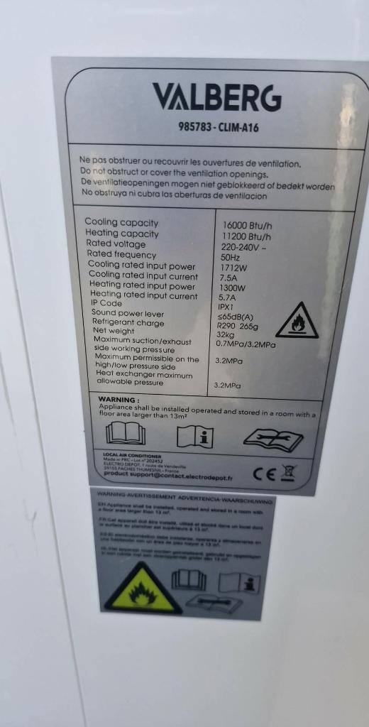 Mobiele Airco Valberg, Elektronische apparatuur, Ophalen, Verwarmen, Zo goed als nieuw, Mobiele airco