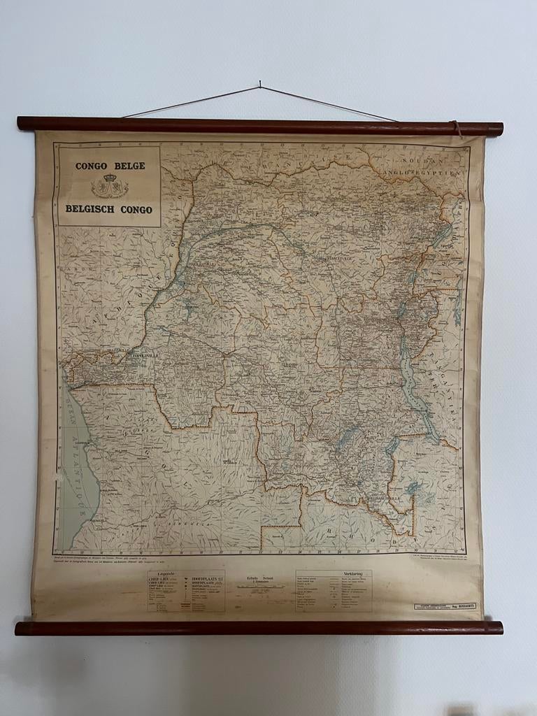 Oude landkaart Begisch Congo 1949, Antiek en Kunst, Ophalen, Geschiedenis