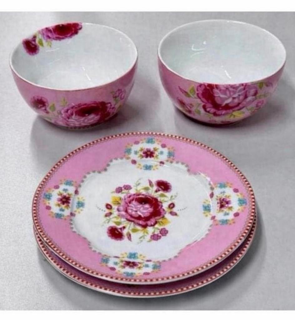 Pip Studio Pink Ribbon Rose 2 bols, 2 assiettes et soucoupe, Maison & Meubles, Cuisine | Vaisselle, Neuf, Récipient(s), Enlèvement ou Envoi