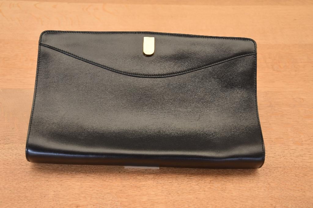 Delvaux vintage clutch in zwart leer, Ophalen of Verzenden, Gebruikt, Zwart, Overige typen