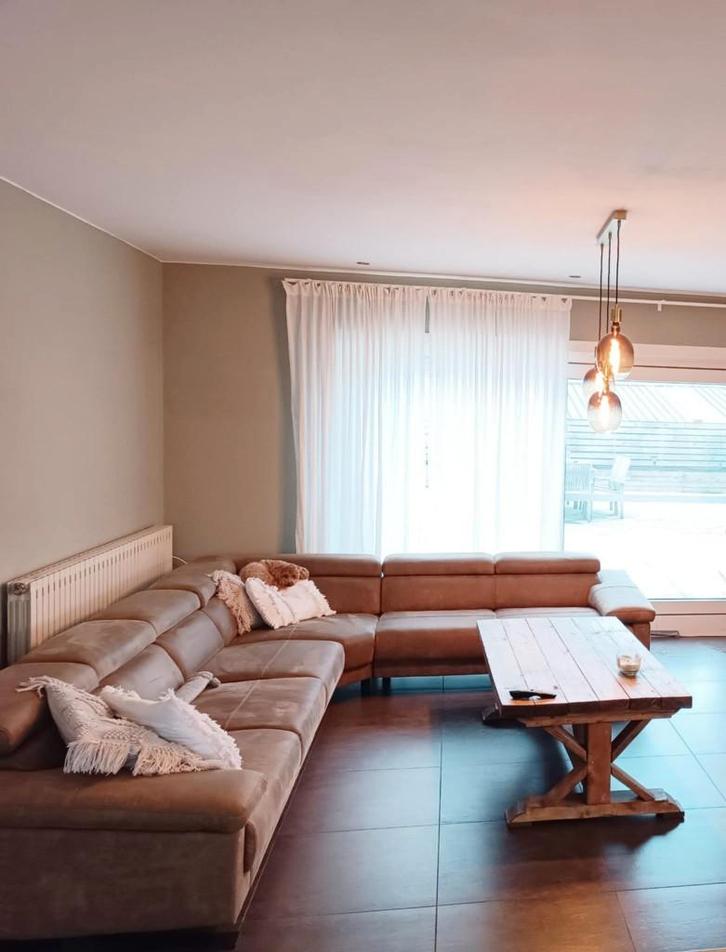 Groot cognac hoeksalon, Maison & Meubles, Canapés | Coins salons complets, Comme neuf, Enlèvement