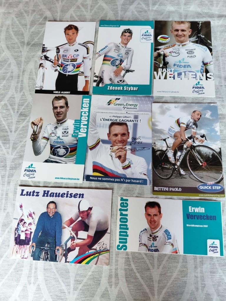 Cyclisme ; wielrenners 7 wereldkampioenen, Verzamelen, 1980 tot heden, Ophalen of Verzenden, Zo goed als nieuw, Prent