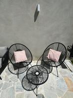 Zwarte lounge stoelen met tafeltje, Comme neuf, 2 places, Enlèvement ou Envoi, Sets de jardin
