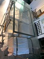 Sam tafel in glas en smeedijzer/6 stoelen,, Huis en Inrichting, Ophalen, Gebruikt, 100 tot 150 cm, 200 cm of meer