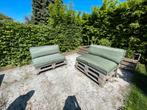 Lounge set pallet 2 zetels met groene/kakhi kussens, Tuin en Terras, Ophalen, Hout