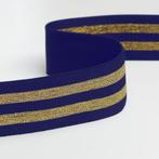 5854) Zacht goud strepen elastiek donkerblauw breed 4cm, Ophalen of Verzenden, Nieuw, Lint, Band of Elastiek