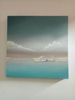 schilderij fles op water met briefje nieuwe staat 50x50, Comme neuf, Enlèvement, 50 à 75 cm, Peinture