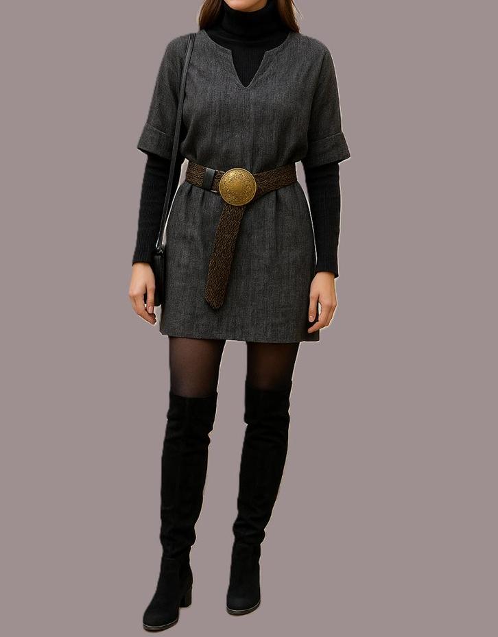 Nathalie Vleeschouwer linnen jurk maat 38, Kleding | Dames, Jurken, Zo goed als nieuw, Maat 38/40 (M), Grijs, Boven de knie, Ophalen of Verzenden