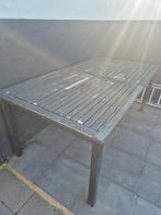 Table de jardin en teck et pieds en métal, Tuin en Terras, Tuintafels, Ophalen, Gebruikt, Metaal