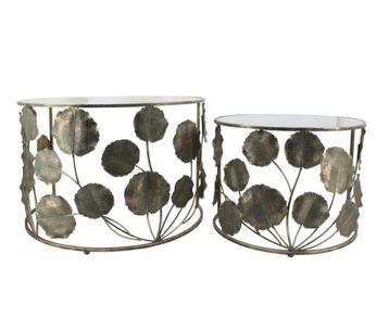 nieuwe salontafel goud bladeren met spiegelblad set van 2 beschikbaar voor biedingen