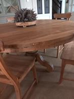 set ronde tafel 1.50m/ stoelen massief teak, Huis en Inrichting, Tafels | Eettafels, Ophalen, 150 tot 200 cm, Zo goed als nieuw