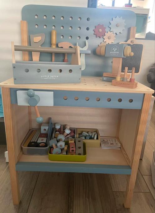 Little Dutch werkbank + gereedschapskist & boormachine, Kinderen en Baby's, Speelgoed | Speeltafels, Zo goed als nieuw, Ophalen
