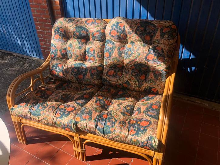 Vintage rotan loungeset   jaren ‘70, Huis en Inrichting, Zetels | Complete zithoeken, Zo goed als nieuw, Riet of Rotan, Ophalen
