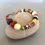 Bracelet homme ou femme avec perles de troc anciennes, agate, Bijoux, Sacs & Beauté, Bracelets, Neuf, Enlèvement ou Envoi, Cuir