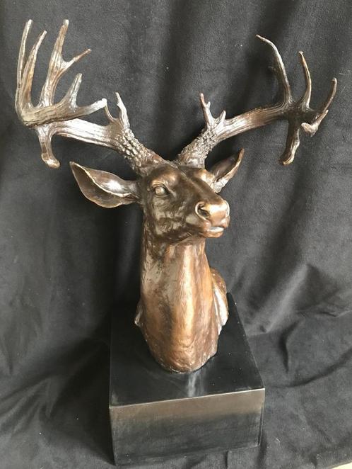 Bronzen grote hertenkop PJ Mene 54 cm zuiver klassiek brons, Antiek en Kunst, Kunst | Beelden en Houtsnijwerken, Ophalen of Verzenden