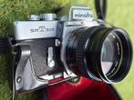 Minolta SR-T 303 met kleurenfilters en flitser, Ophalen, Zo goed als nieuw, Minolta