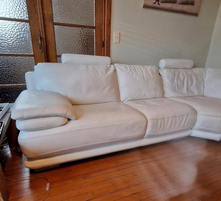 Chateau d'Ax wit lederen salon, Maison & Meubles, Canapés | Salons, Utilisé, Cuir, Enlèvement