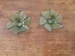 2 Art deco groen bloemen kaarsen onderbordjes, Antiek en Kunst, Antiek | Glaswerk en Kristal, Ophalen of Verzenden