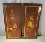 2 Prachtige Houten Kunstwerken met Bloemen - 36x16, Antiek en Kunst, Ophalen of Verzenden