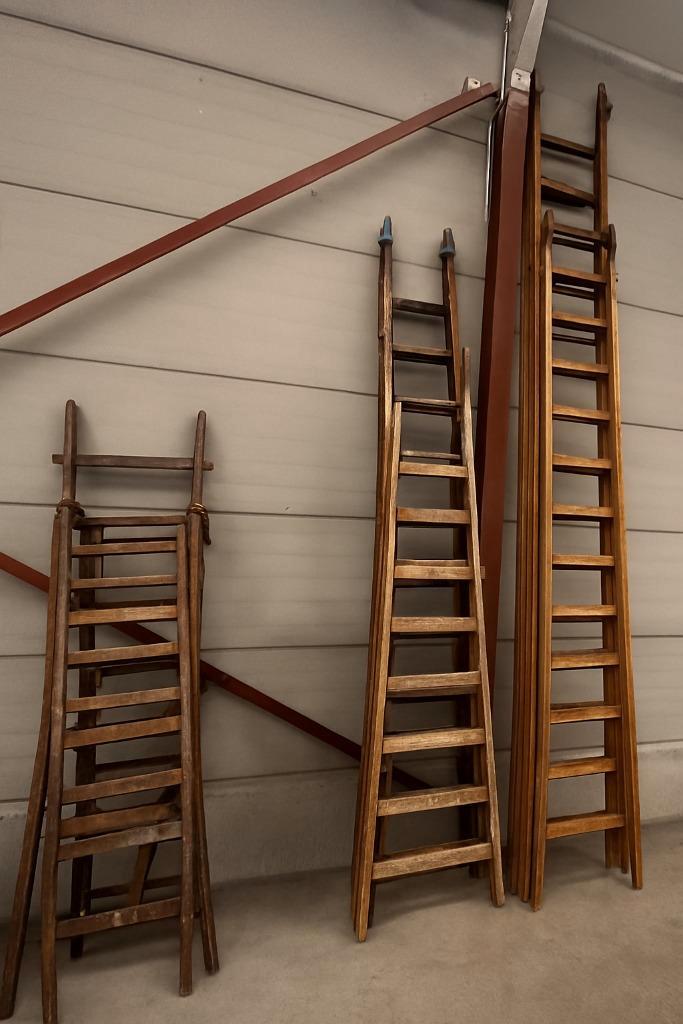 Houten Ladders - verschillende maten, Doe-het-zelf en Bouw, Ladders en Trappen, Gebruikt, Ladder, 4 meter of meer, Opvouwbaar of Inschuifbaar