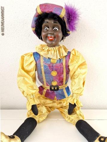 Authentieke V&D etalage zwarte Piet pop - 60cm, geel/paars beschikbaar voor biedingen