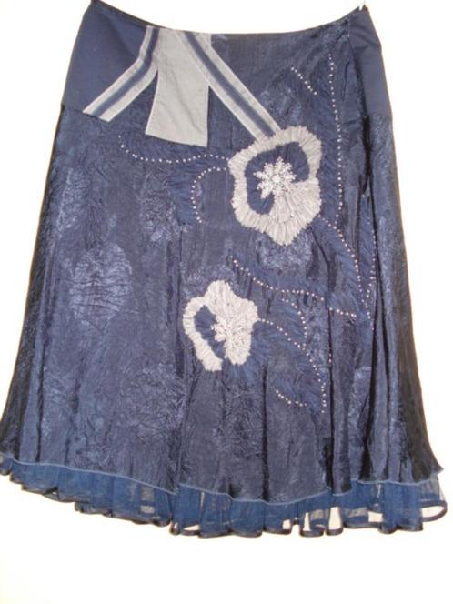 Taifun Collection rok/jupe/skirt blauw/grijs bloemen-floraal, Kleding | Dames, Rokken, Nieuw, Maat 38/40 (M), Blauw, Onder de knie