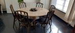 Te koop travertin eettafel 140 cm diameter + 6 rotan stoelen, Huis en Inrichting, Ophalen, Zo goed als nieuw