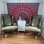 Chesterfield oorfauteuil in leder in goede staat, Ophalen, Zo goed als nieuw, Leer