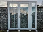 Mooie dubbele Tuindeur / Terrasdeur met raam in Afzelia, Doe-het-zelf en Bouw, Deuren en Vliegenramen, Ophalen, Gebruikt, Buitendeur