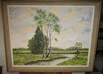 Grote landschapschilderij - berken bomen, Schilderij, 125 cm of meer, Zo goed als nieuw, Oorspronkelijke maker