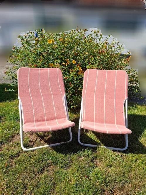 Lot de 2 transats vintage, Tuin en Terras, Tuinstoelen, Gebruikt, Metaal, Inklapbaar, Ophalen