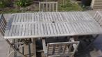 teaken tuintafel + stoelen + bank, Tuin en Terras, Tuintafels, Ophalen, Gebruikt, Vierkant, Teakhout