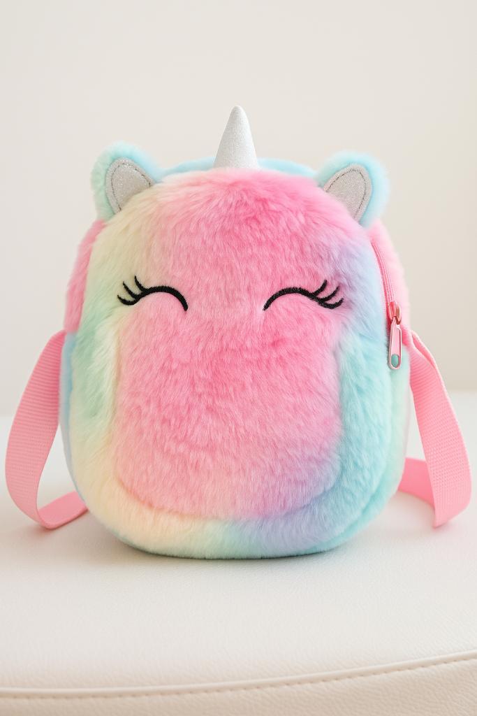 Zachte pluche tas met kleine eenhoorn, Kinderen en Baby's, Speelgoed | Knuffels en Pluche, Zo goed als nieuw, Overige typen, Ophalen of Verzenden