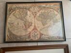 Oude wereldkaart in glazen kader, Boeken, Atlassen en Landkaarten, Zo goed als nieuw, Ophalen