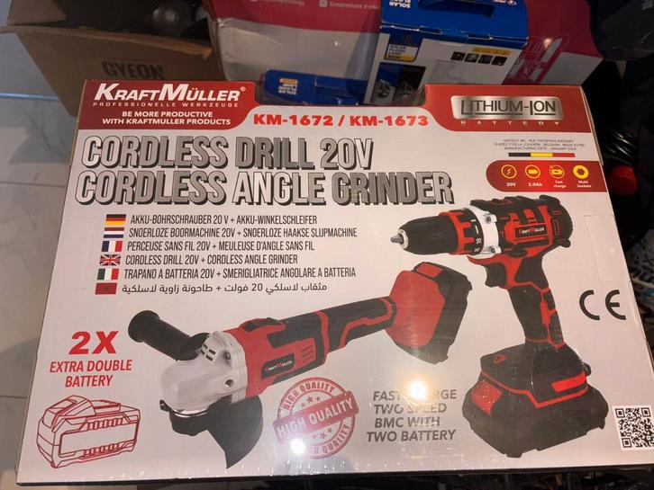 Nieuwe 20V pro-kit: draadloze boormachine+haakse slijper, Doe-het-zelf en Bouw, Gereedschap | Schuurmachines, Nieuw