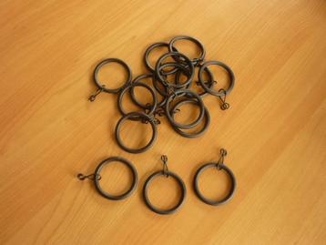 Set van 15 zwarte matte metalen gordijnringen voor 28 mm beschikbaar voor biedingen