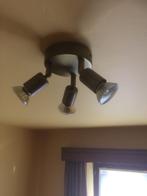 3 bronskleurige spots met elk 3 verstelbare lichtpunten, Ophalen, Zo goed als nieuw, Metaal of Aluminium, Plafondspot of Wandspot