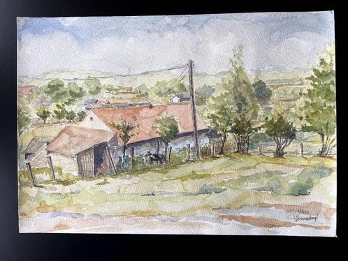 mooie aquarel Oudenaarde en Vlaamse Ardennen +- 35x51 cm, Antiek en Kunst, Kunst | Schilderijen | Modern, Ophalen