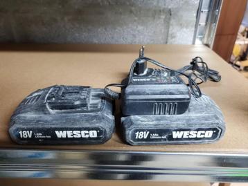  2 accus + chargeur Wesco 18V 1.5Ah beschikbaar voor biedingen