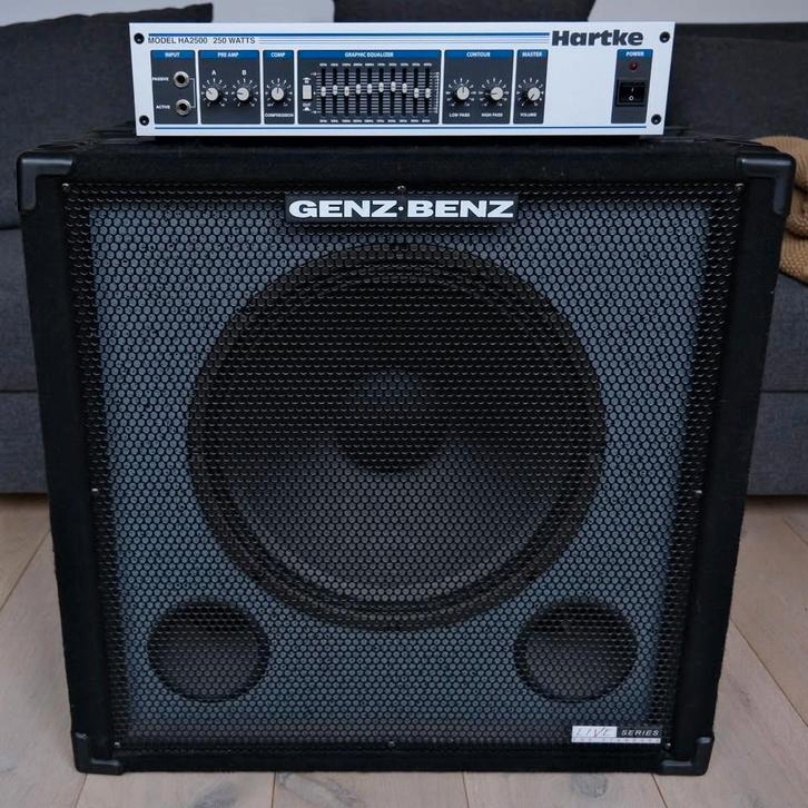 Baffle basse Genz Benz LS 115B + tête d’ampli Hartke HA2500, Musique & Instruments, Amplis | Basse & Guitare, Comme neuf, Guitare basse