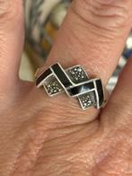 Bague aegent massif 925 ancienne marcassites onyx, Envoi, Comme neuf