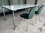 table à manger en verre laiteux et chrome 180x85, 150 à 200 cm, Cinq personnes ou plus, Verre, Comme neuf