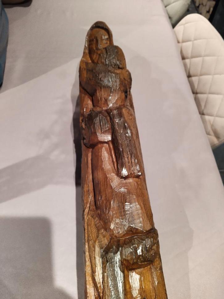 Prachtig houtsnijwerk moeder met kind, Antiquités & Art, Art | Sculptures & Bois, Enlèvement ou Envoi