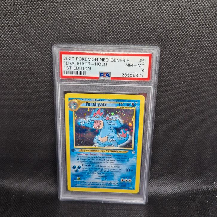 Feraligatr Holo 1st Edition Neo Genesis PSA 8, Hobby en Vrije tijd, Verzamelkaartspellen | Pokémon, Ophalen of Verzenden
