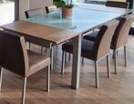 Table à manger en verre avec allonges rabattables et chaises, Maison & Meubles, Enlèvement, Utilisé, 4 à 6 chaises