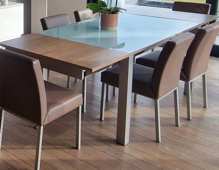 Table à manger en verre avec allonges rabattables et chaises, Maison & Meubles, Salles à manger complètes, Utilisé, 4 à 6 chaises