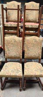6 vintage houten stoelen met stoffen zitting antiek bloemen, Antiek en Kunst, Ophalen of Verzenden