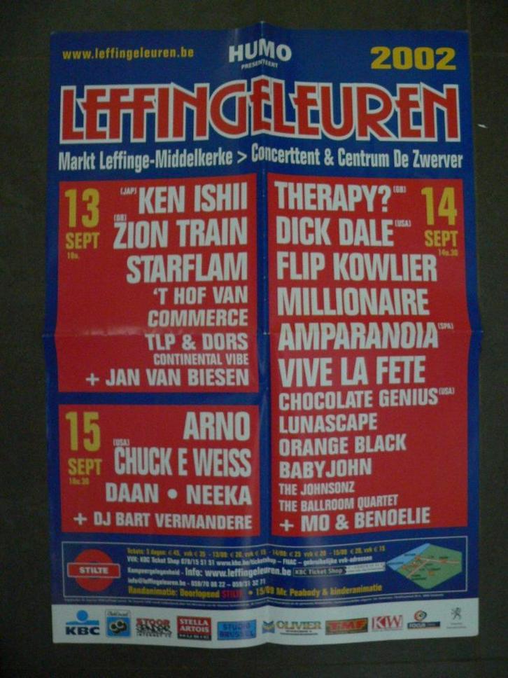 LEFFINGELEUREN AFFICHE 2002 met o.a. ARNO, Verzamelen, Posters, Zo goed als nieuw, Muziek, Deurposter of groter, Rechthoekig Staand