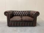 Chesterfield 2 zit zetel bruin gevlamd, Huis en Inrichting, Zetels | Voetbanken en poefs, Ophalen of Verzenden, Gebruikt, Leer